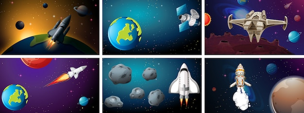 Set of space background scenes Free Vector