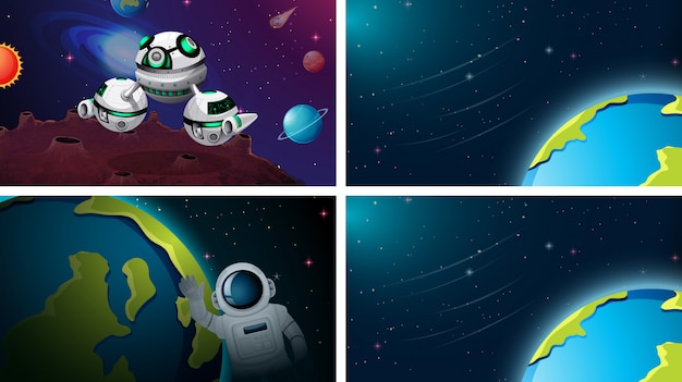 Set of space scene or background Free Vector
