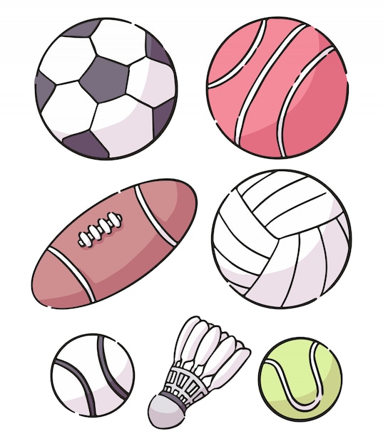 Set of sports ball illustration doodle collection | Premium Vector