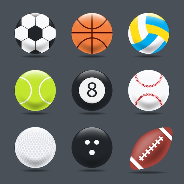 Premium Vector Set Of Sports Balls On A Black Background Realistic Style