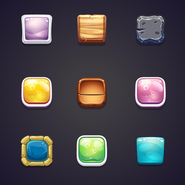 Premium Vector | Set of square buttons of different materials for the ...