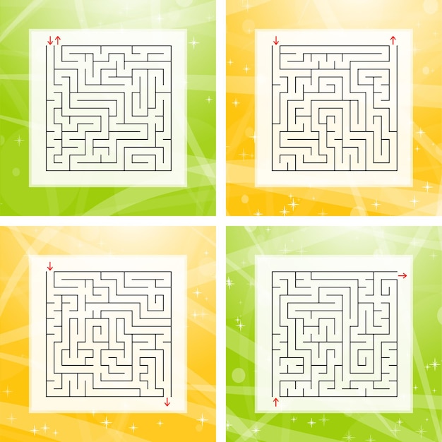 Premium Vector | A set of square labyrinths.