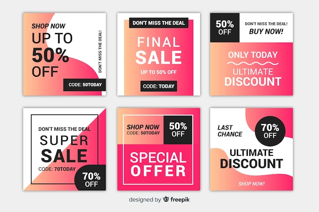 Free Vector Set Of Square Sales Banner Design For Instagram