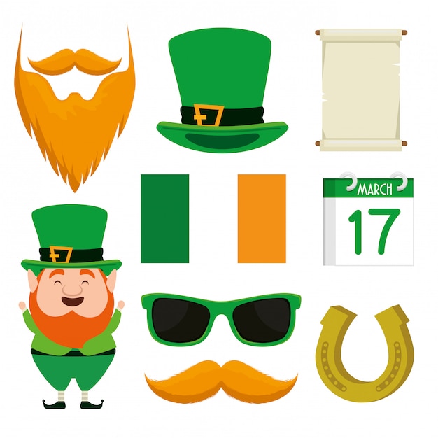 Free Vector Set St Patrick Hat With Beard For Celebration