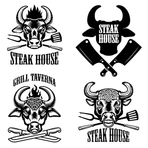 Download Free Set Of Steak House Emblems Fresh Beef Bull Heads Elements For Use our free logo maker to create a logo and build your brand. Put your logo on business cards, promotional products, or your website for brand visibility.