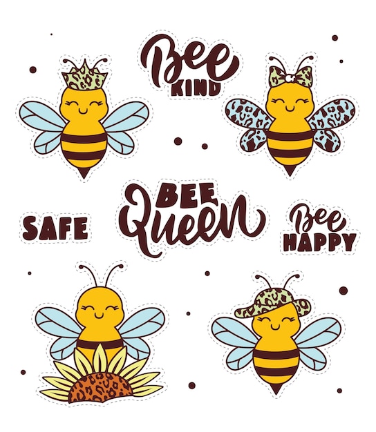 Premium Vector The Set Of Stickers For Happy World Bee Day Handdrawn Collection Honey Bee
