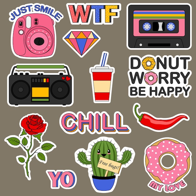 Premium Vector | Set of stickers for a teenager