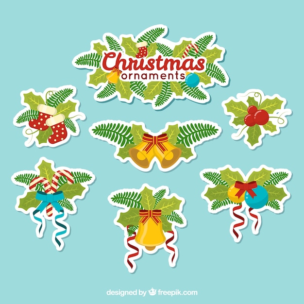 Premium Vector | Set of stickers with christmas decoration