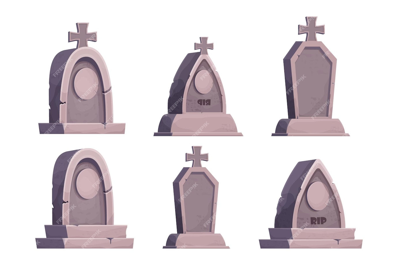 Premium Vector | Set stone grave memorial in cartoon style isolated on ...