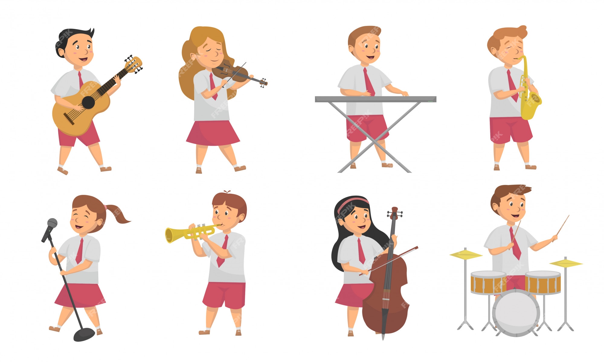 Premium Vector | Set of students playing various musical instruments ...