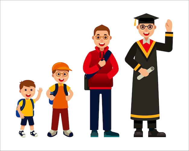 Set of students with different ages at school | Premium Vector