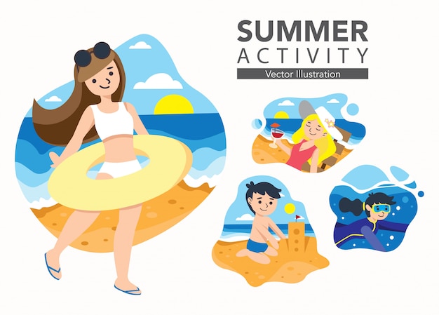 Premium Vector Set Of Summer Activity Illustration 