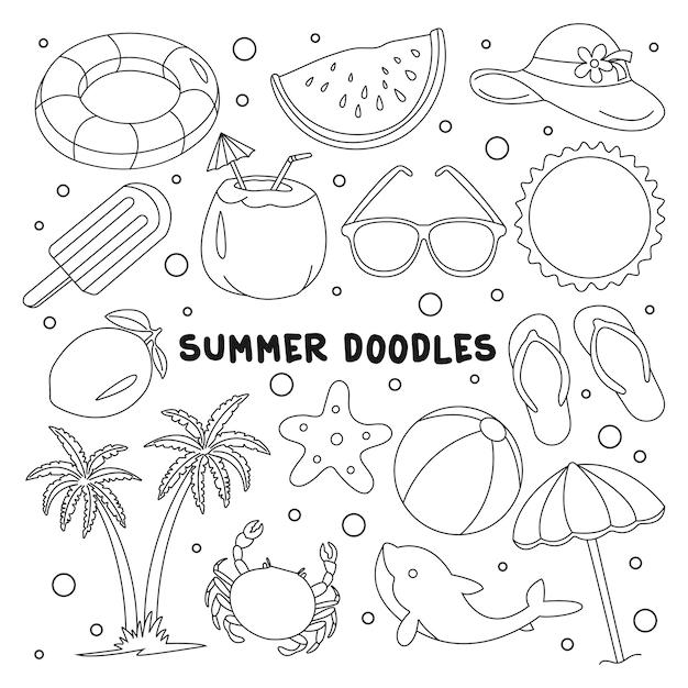 Premium Vector | Set of summer beach doodle vector illustration element