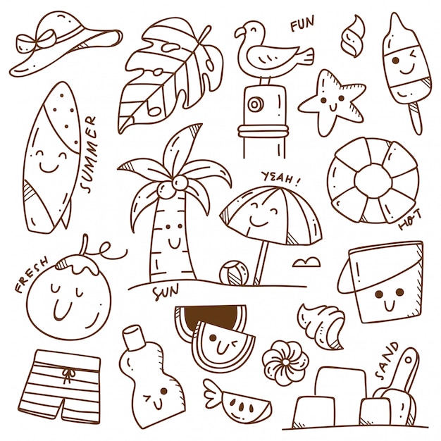 Premium Vector Set Of Summer Doodle