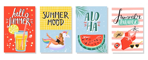 Premium Vector Set Of Summer Greeting Cards