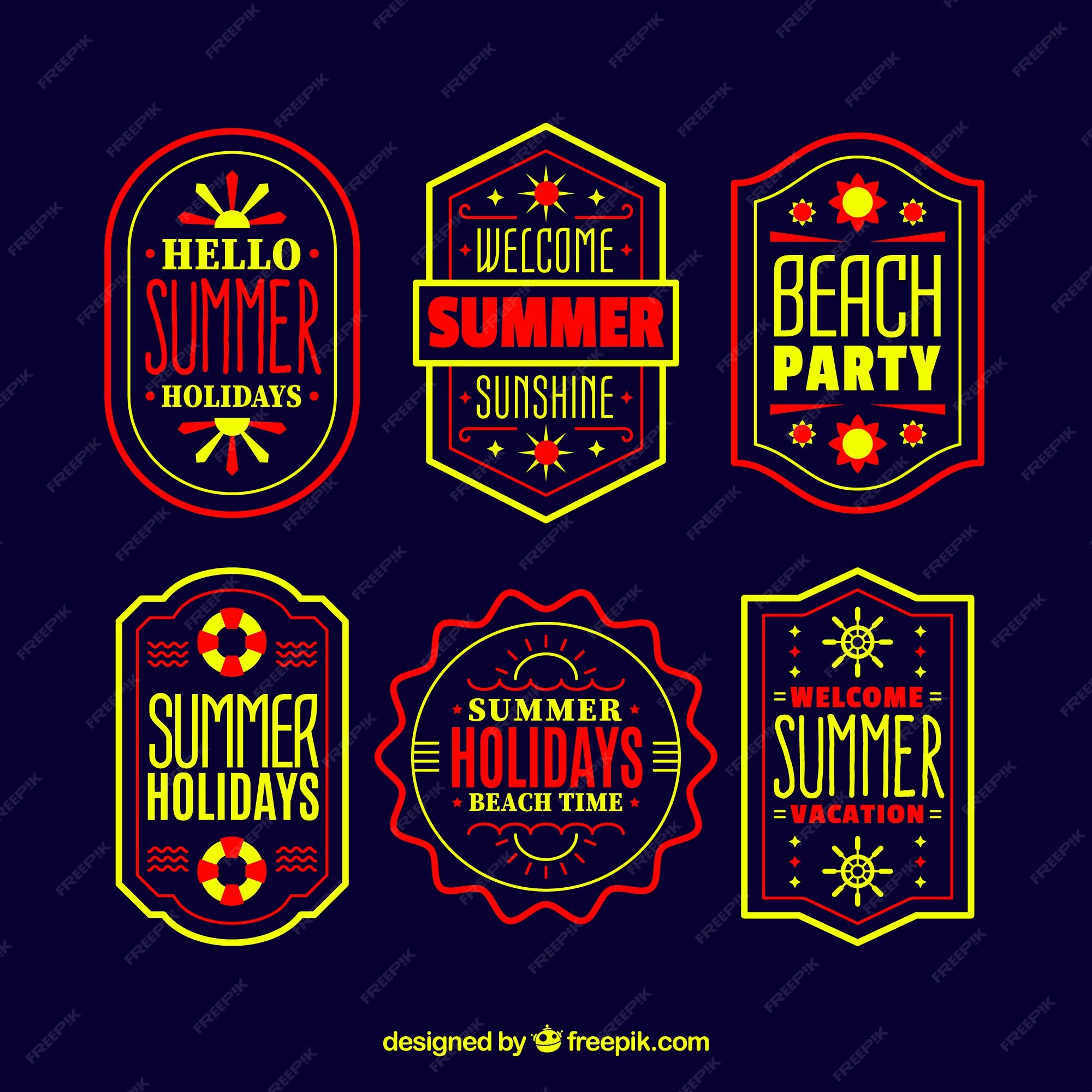 free-vector-set-of-summer-labels-with-beach-elements-in-hand-drawn-style