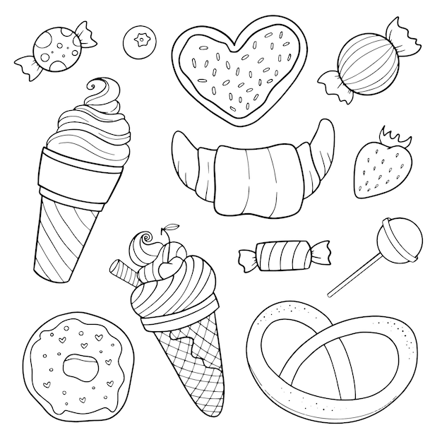 Premium Vector | Set of sweets, black and white