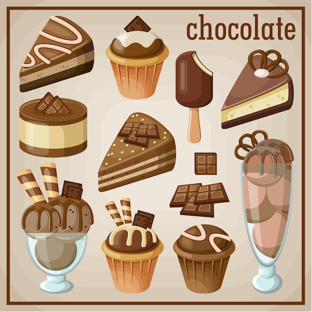 Premium Vector Set Of Sweets And Chocolate Vector Illustration