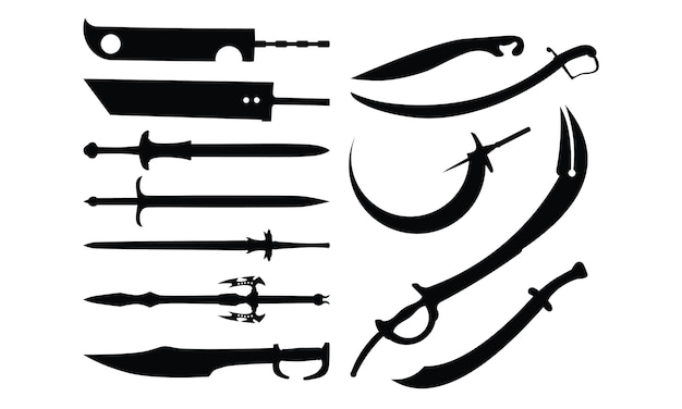 Premium Vector | Set of sword silhouette collection