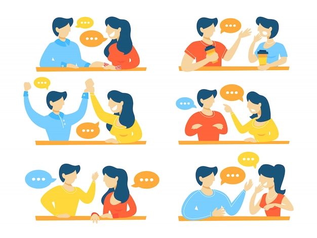 Premium Vector | Set of talking people. dialog betwen man and woman ...