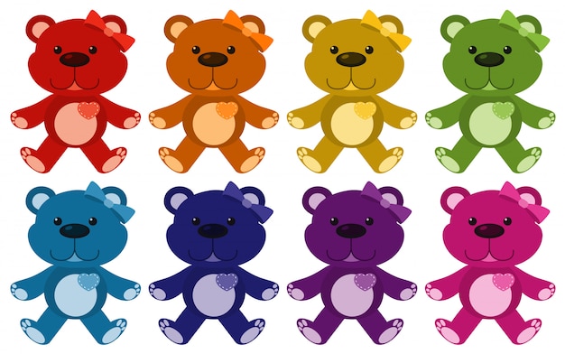 Premium Vector | Set of teddybears in eight colors