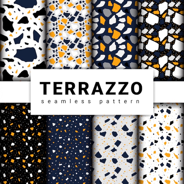 Set of terrazzo seamless patterns. terrazzo floor pattern Premium Vector