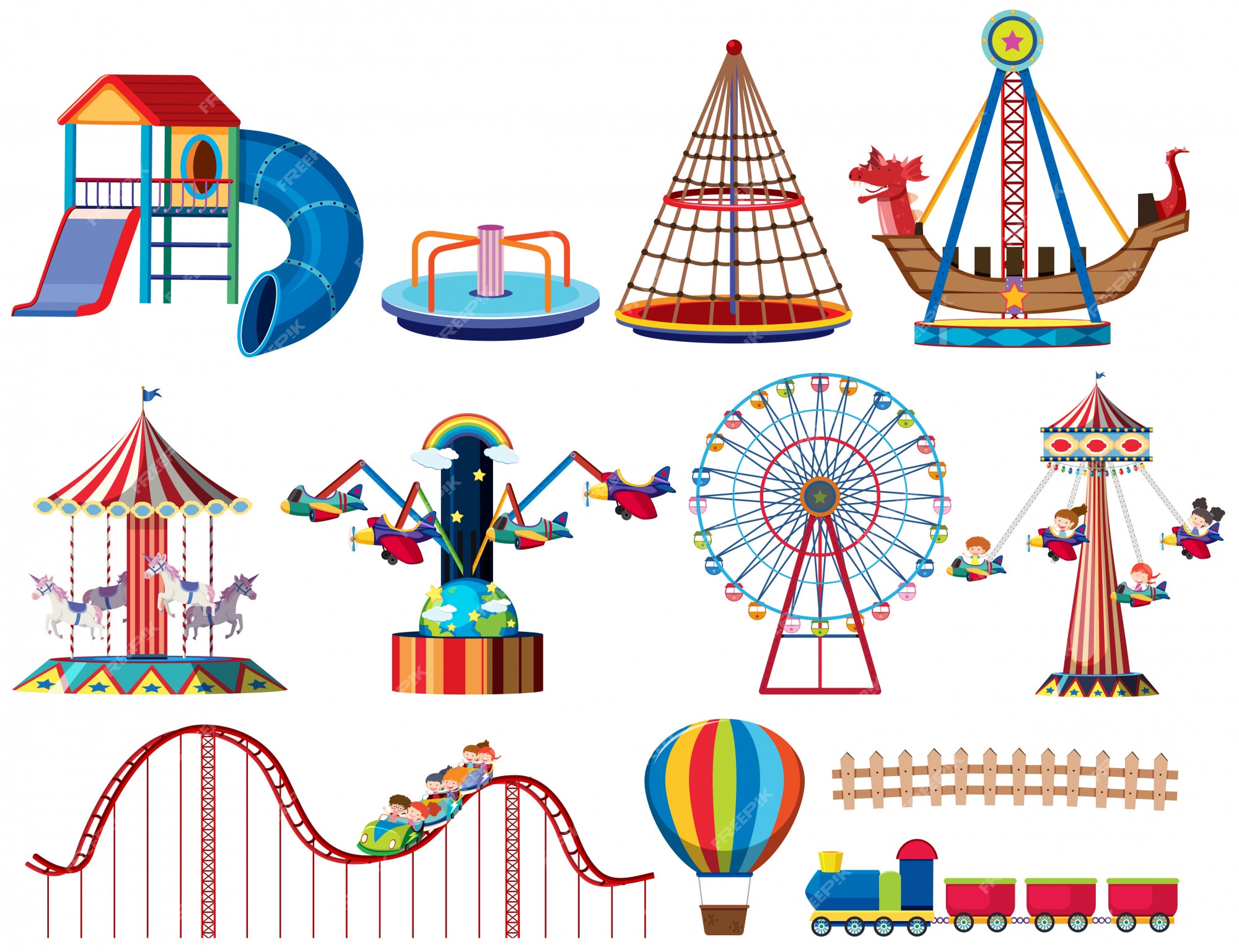 premium-vector-a-set-of-theme-park-rides