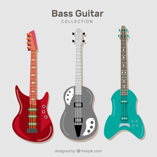 Download Set of three bass guitar in flat design Vector | Free Download