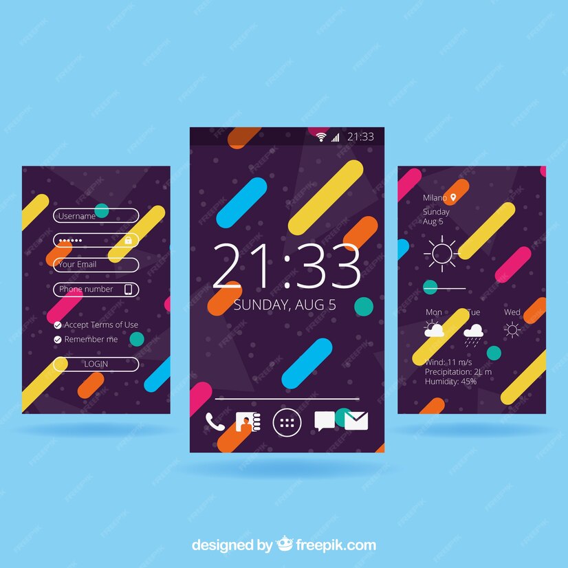 Free Vector | Set of three wallpapers with colored shapes in flat ...