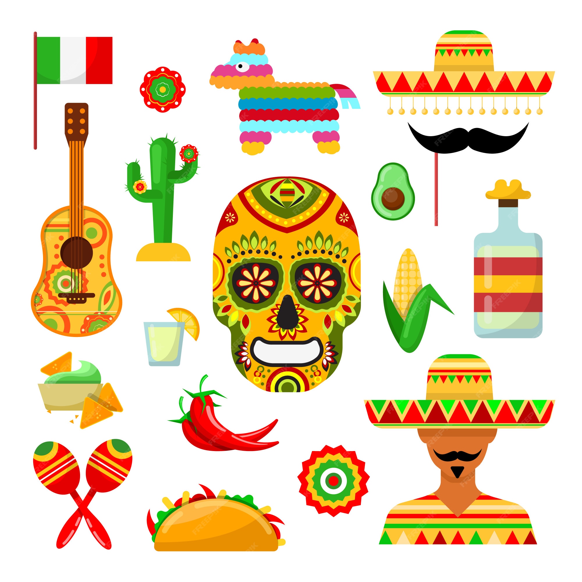 Premium Vector | Set of traditional mexican attributes on white