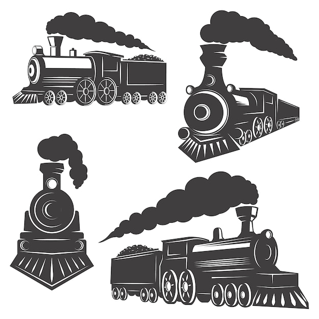 Set Of Trains Icons On White Background. Elements For Logo, Label 