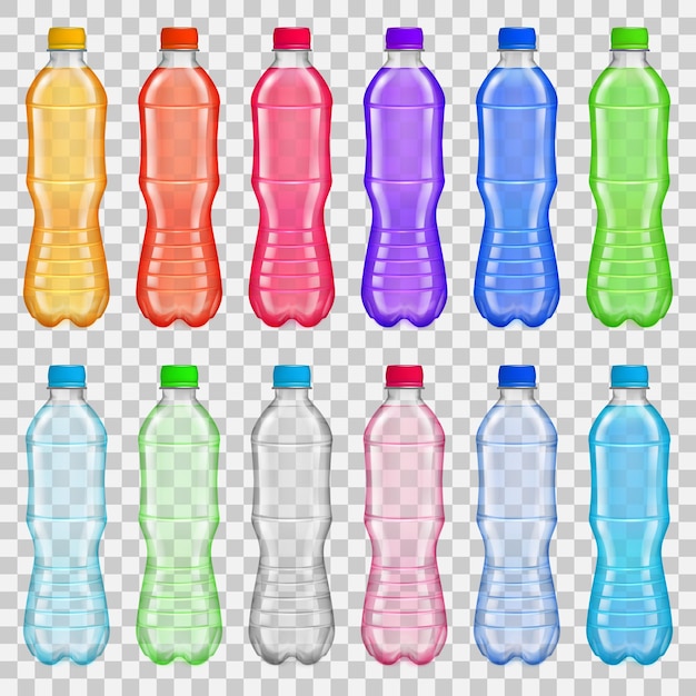 Premium Vector Set Of Transparent Plastic Bottles With Multicolored Liquids Bottles With