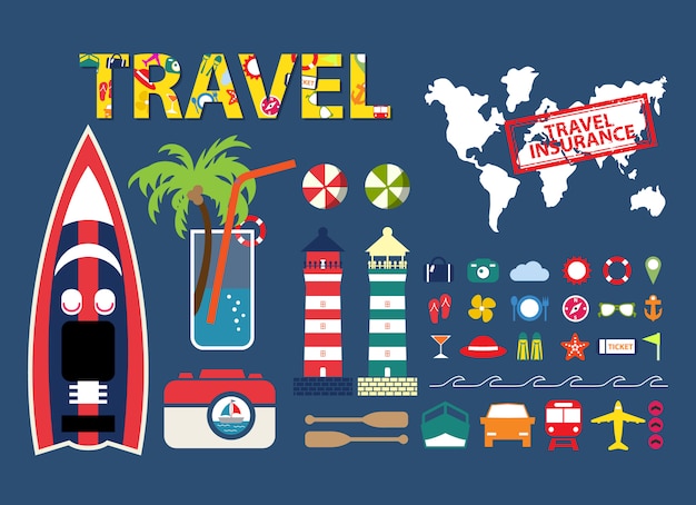 Set Of Travel Elements Design Vector | Premium Download