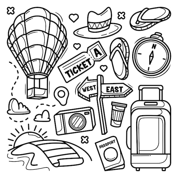 Premium Vector | Set of travel elements doodle