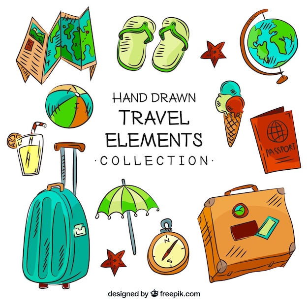 Hand Drawn Travel Element Background Vector Set D4C | Travel Doodles