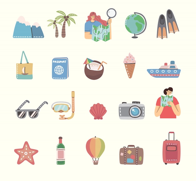 Set of travel icons and related symbols. flat illustrations | Premium