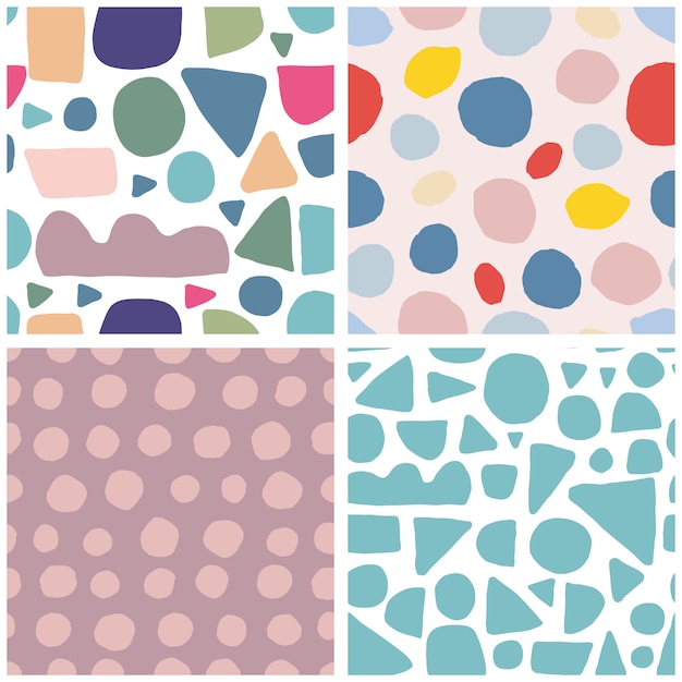 Set of trendy abstract blotch shape seamless pattern Premium Vector