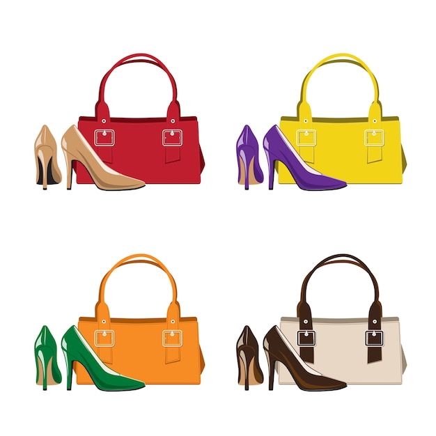 Premium Vector | Set of trendy woman shoes and handbag
