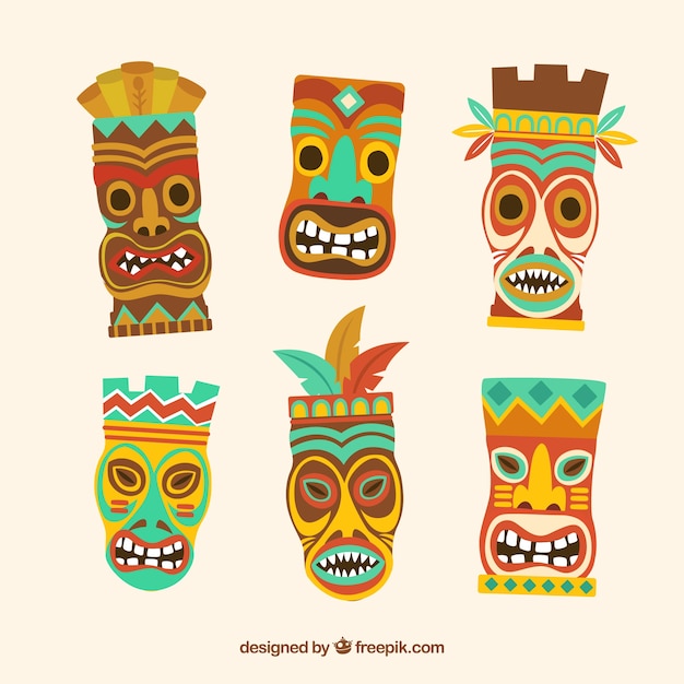 Free Vector | Set of tribal tiki masks