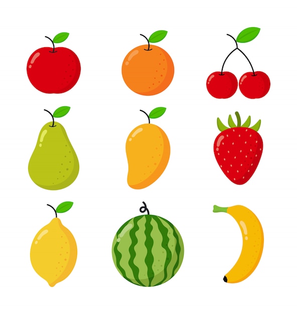 Download Premium Vector | Set of tropical fruit cartoon style ...