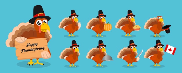 Premium Vector | Set of turkey mascot of thanksgiving day illustration