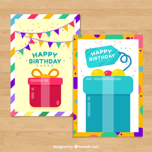 Free Vector | Set of two flat birthday cards