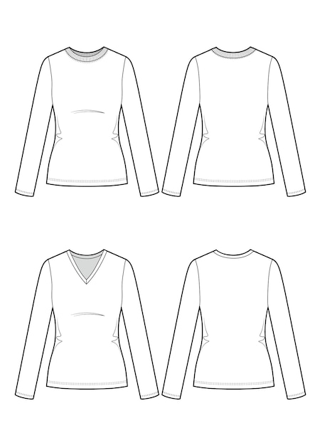 Premium Vector | Set of two womans longsleeve t-shirts. fashion vector ...