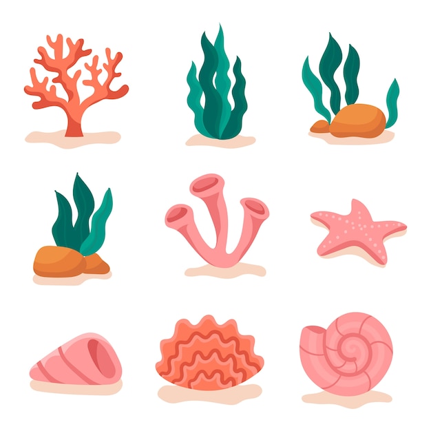 Premium Vector | Set of underwater objects.