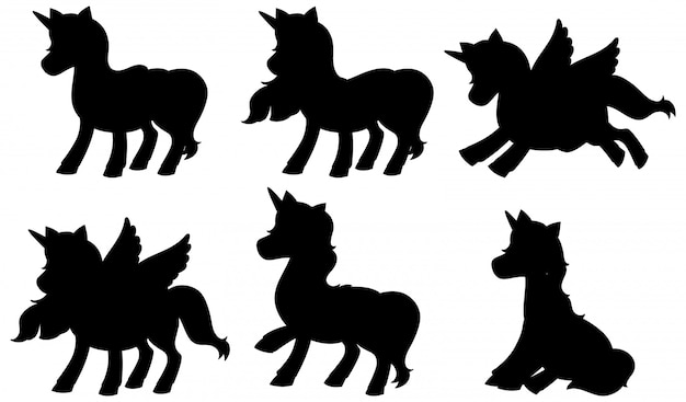 Download Free Vector | Set of unicorn silhouette
