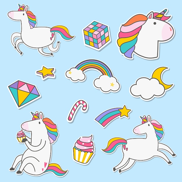 Download Free Vector | Set of unicorn stickers vector