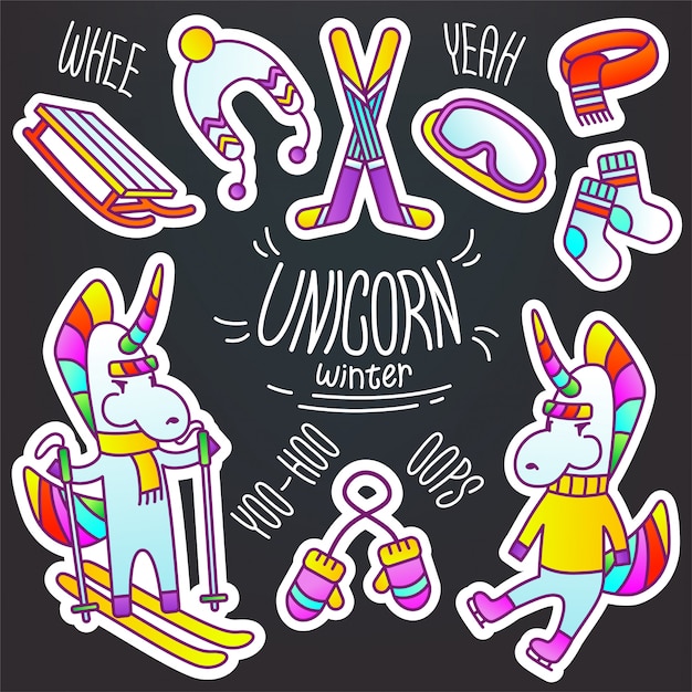 Download Free Set Of Unicorn Winter Stickers Premium Vector Use our free logo maker to create a logo and build your brand. Put your logo on business cards, promotional products, or your website for brand visibility.