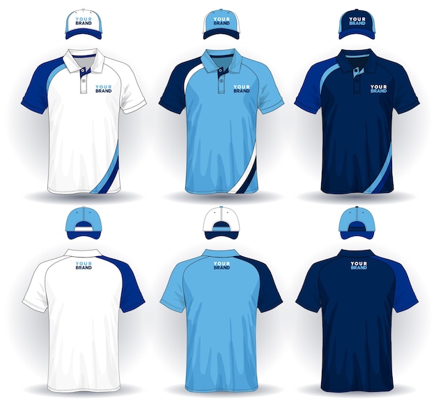 Set of uniform template, polo shirts and caps. | Premium Vector