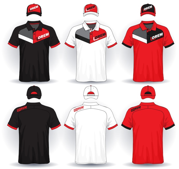 Premium Vector | Set of uniform template, polo shirts and caps.