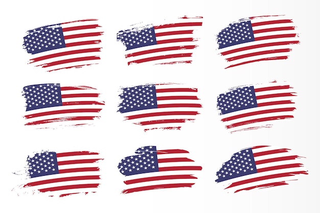 Premium Vector Set Of United States Of America Brush Stroke Flags Collection